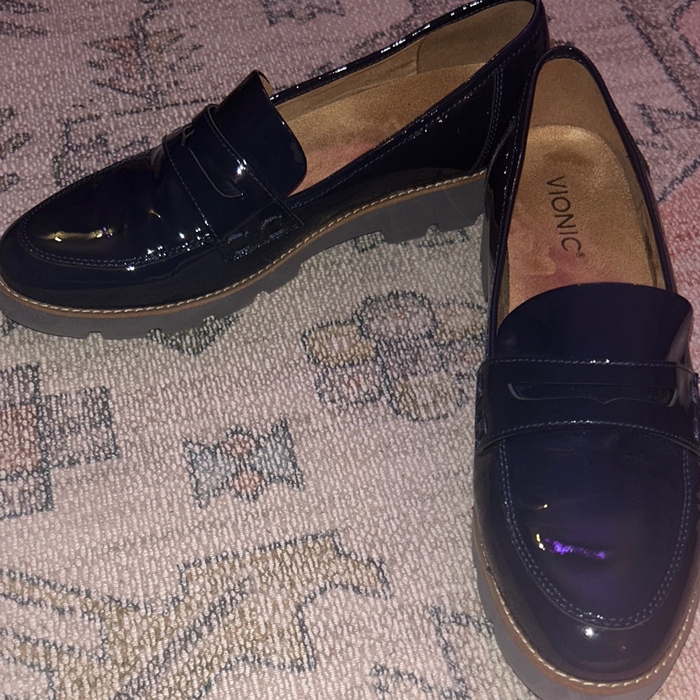Vionic Dark Blue Patent Loafers - Picture 2 of 4